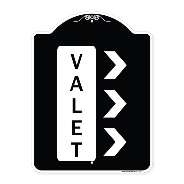 Signmission Valet Right Arrow Heavy-Gauge Aluminum Architectural Sign, 24" x 18", BW-1824-22742 A-DES-BW-1824-22742 - main